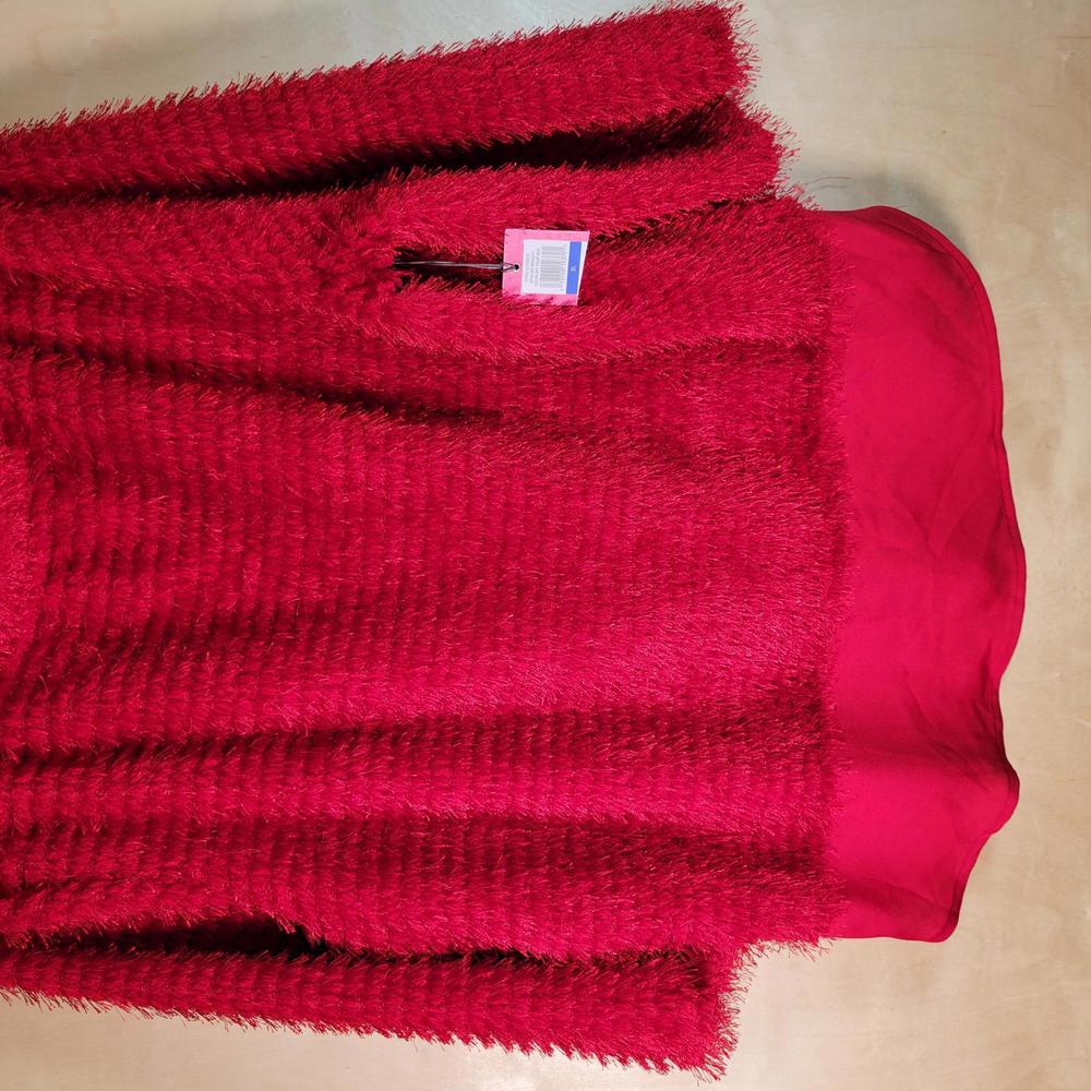 Vince Camuto Tulip Red Eyelash Tinsel Cowlneck Sweater Women Size XL NWT - Picture 8 of 9
